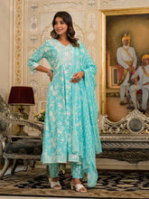 Green Floral Printed Liva Rayon Kurta, Pant And Dupatta Set With Thread & Sequins Work-J4850RAMAGREEN